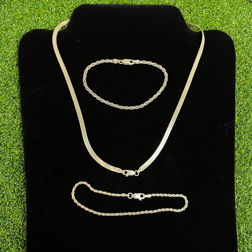 14.37g 925 Sterling Silver Chain Jewelry Lot Herringbone Rope Bracelets Italy